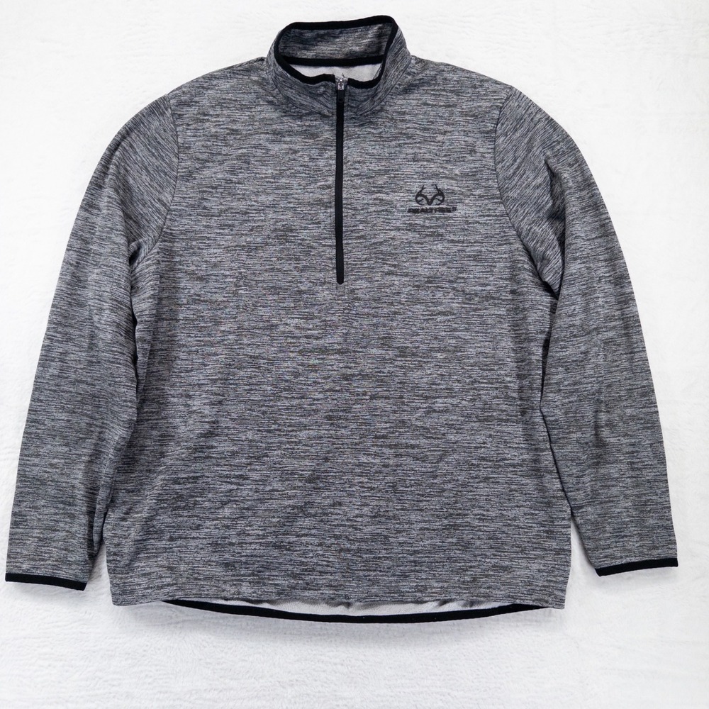 Realtree Mens 1/4 Zip Fleece Pullover XL Gray Space Dye Performance Sweatshirt